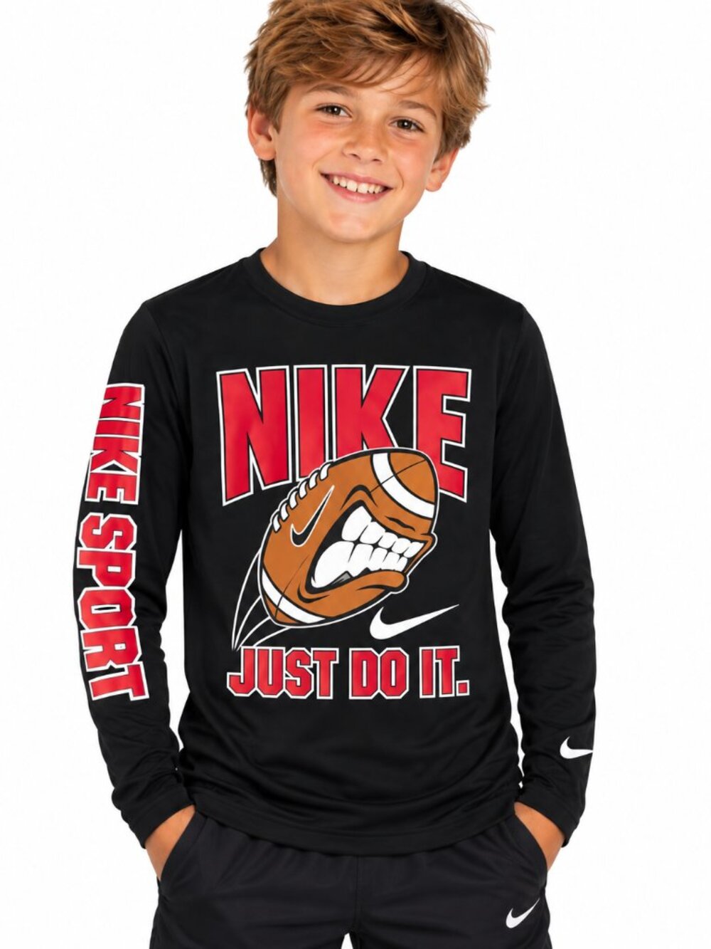NIKE BOY'S LONG SLEEVE SPORT FOOTBALL JUST DO IT GRAPHIC TEE TSHIRT NEW